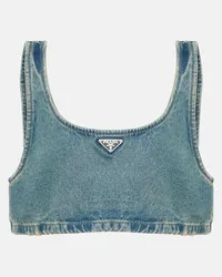 Prada Top di jeans con logo Blu