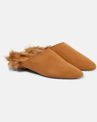 KHAITE Mules Otto in suede con shearling Neutro