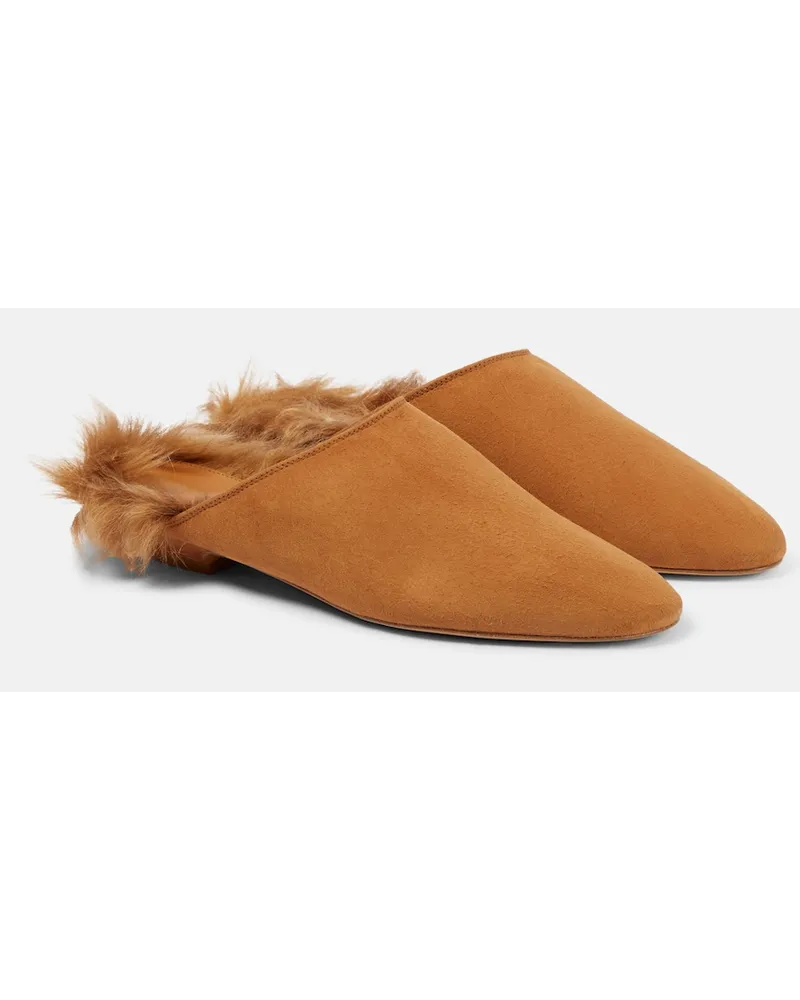 KHAITE Mules Otto in suede con shearling Neutro