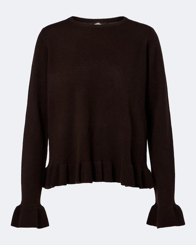 Jardin des Orangers Pullover con volant in lana vergine e cashmere Marrone