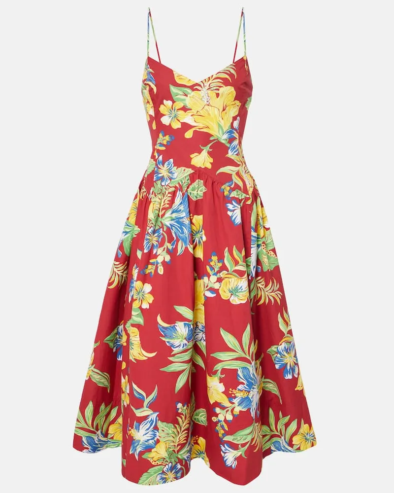 Ralph Lauren Abito midi in cotone con stampa floreale Rosso