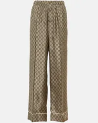 Gucci Pantaloni in seta GG Supreme Marrone