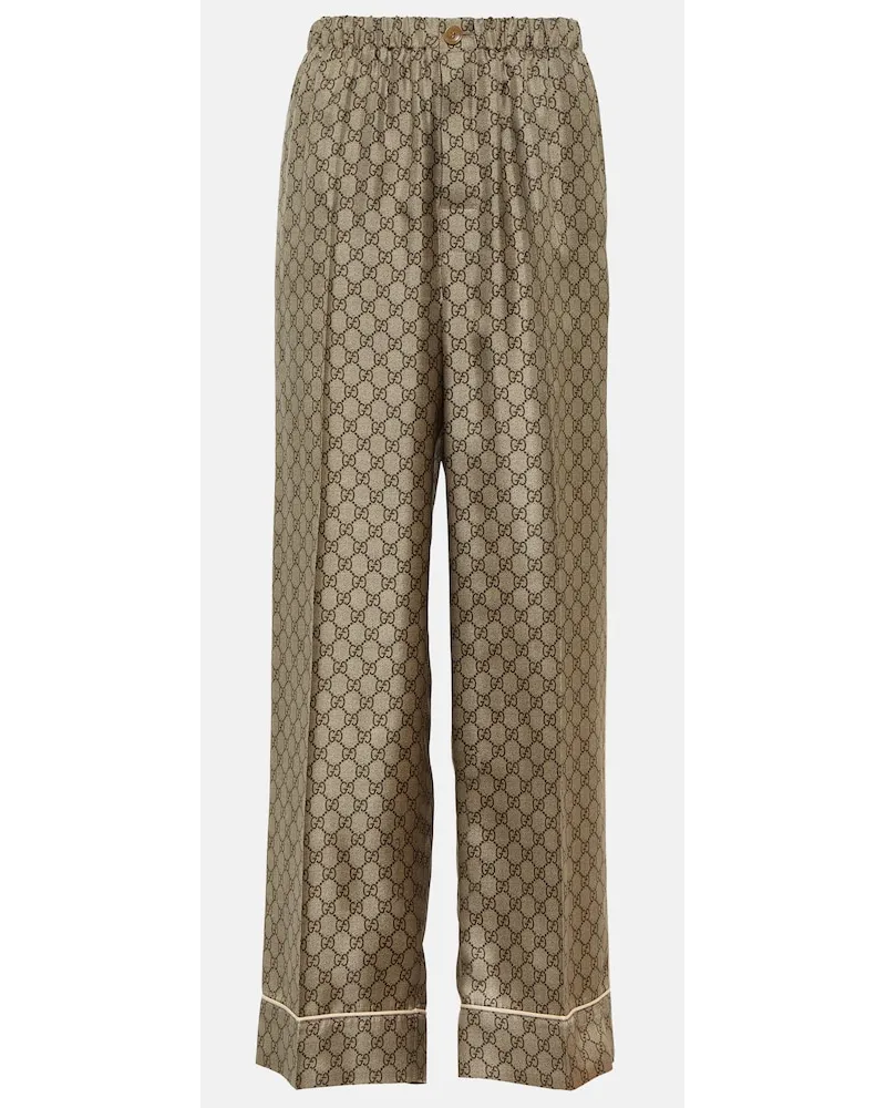 Gucci Pantaloni in seta GG Supreme Marrone