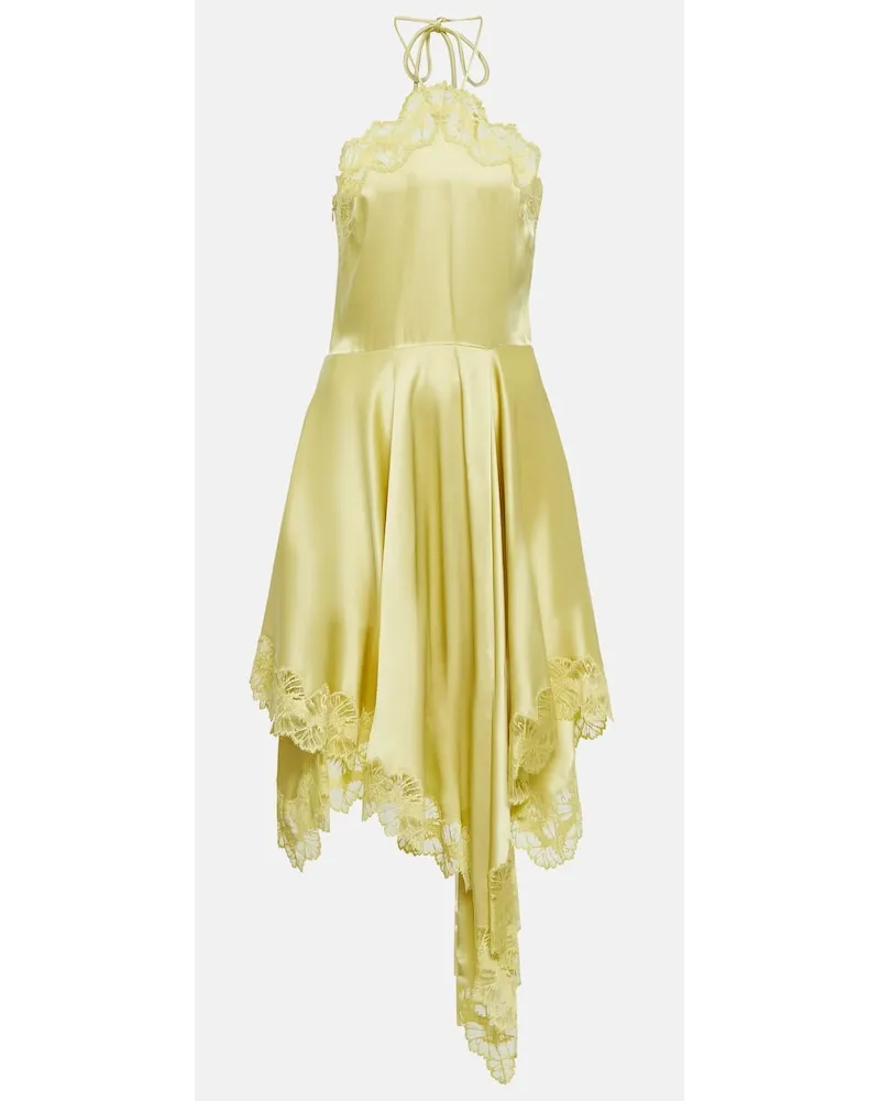 Stella McCartney Abito midi in raso con pizzo Verde