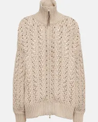 Brunello Cucinelli Cardigan in maglia di misto lana Beige