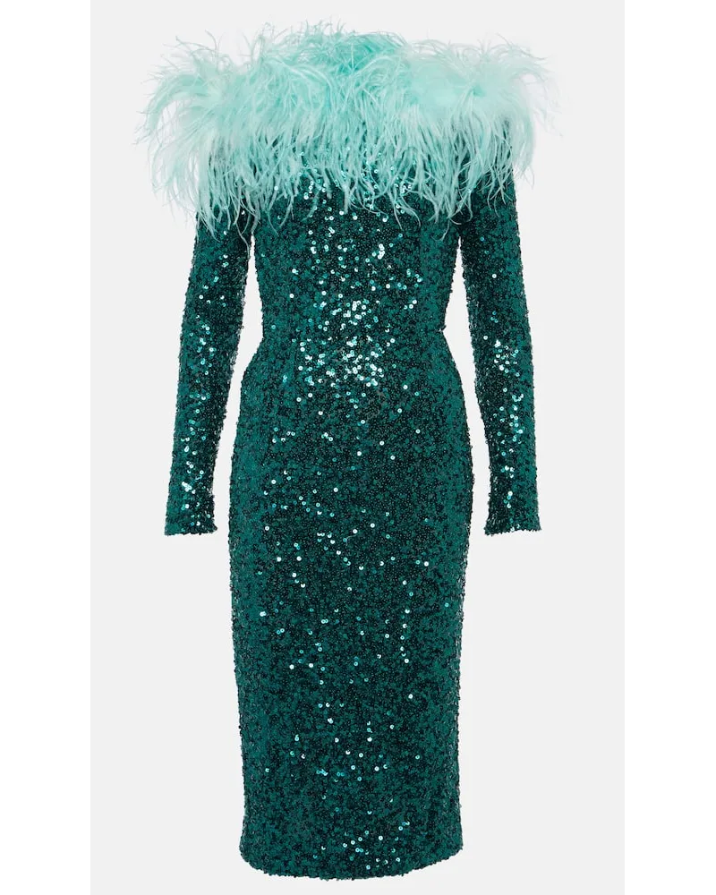Dolce & Gabbana Abito midi con paillettes e piume Verde
