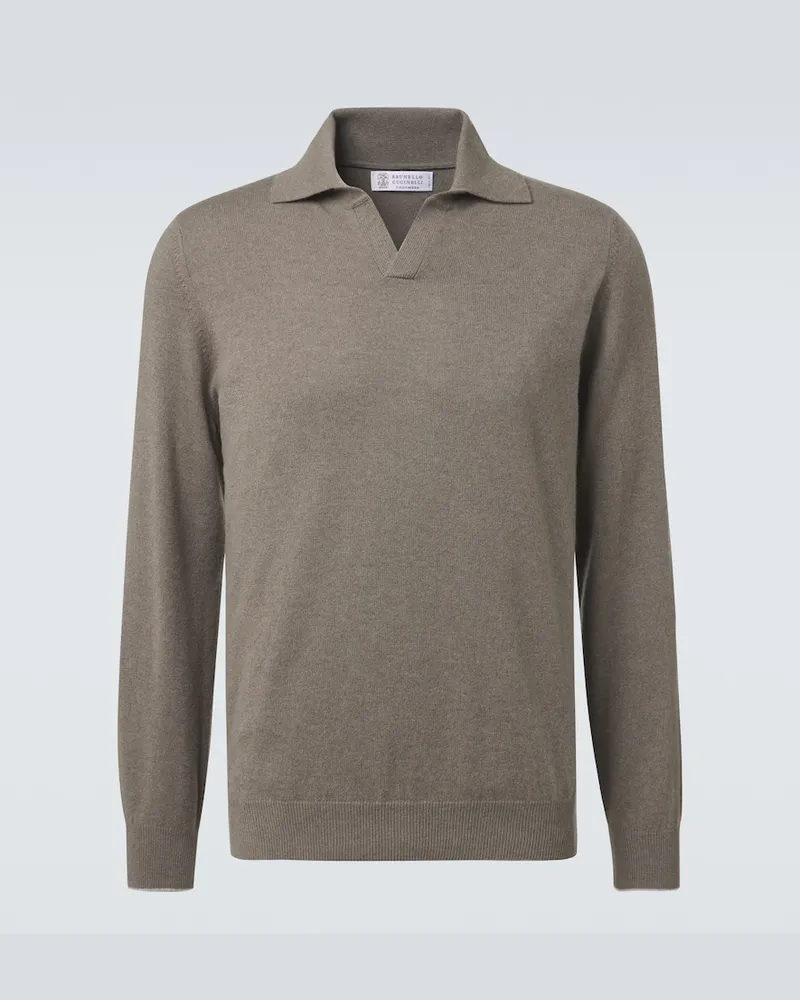 Brunello Cucinelli Pullover polo in cashmere Grigio
