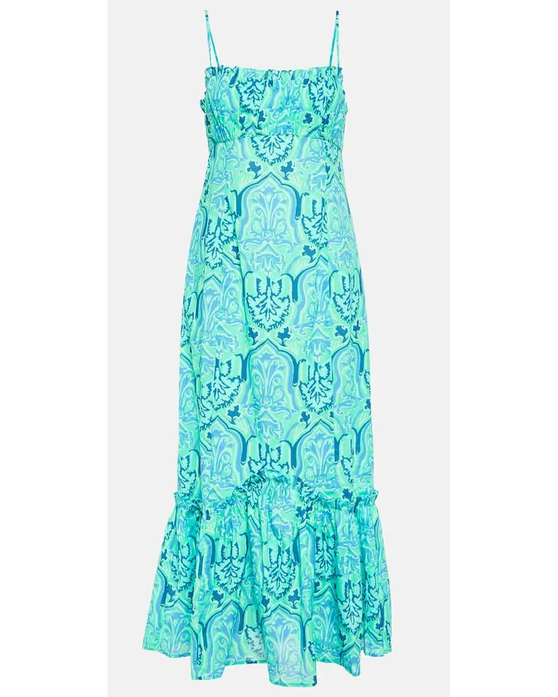 RIXO Abito midi Sorcha in cotone con stampa Blu