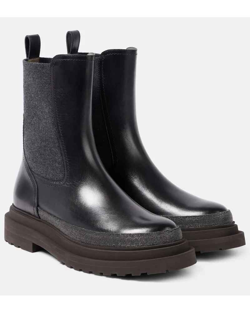 Brunello Cucinelli Stivaletti Chelsea in pelle con monili Nero