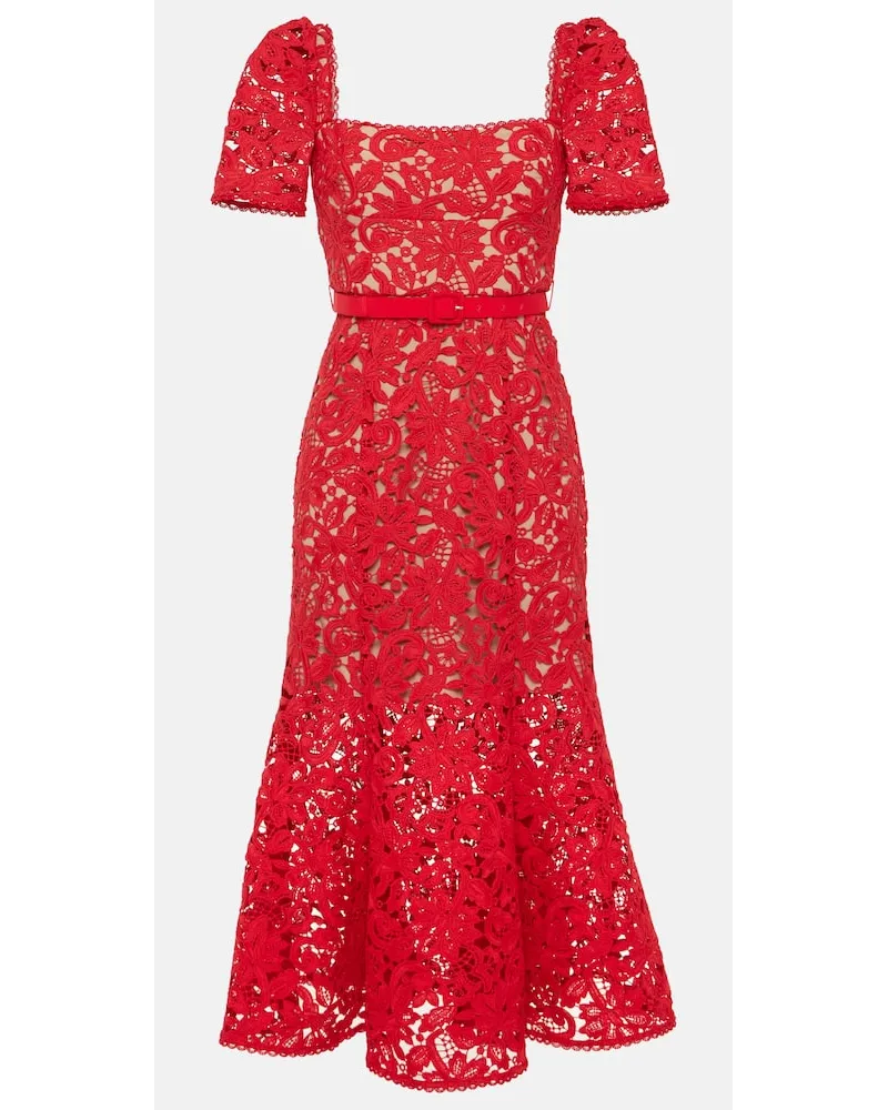 Self-Portrait Abito midi in pizzo Rosso