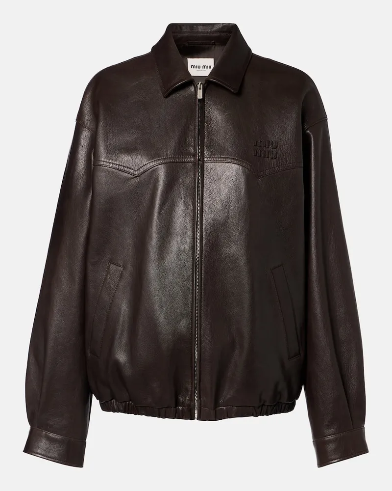 Miu Miu Giacca blouson in pelle Marrone