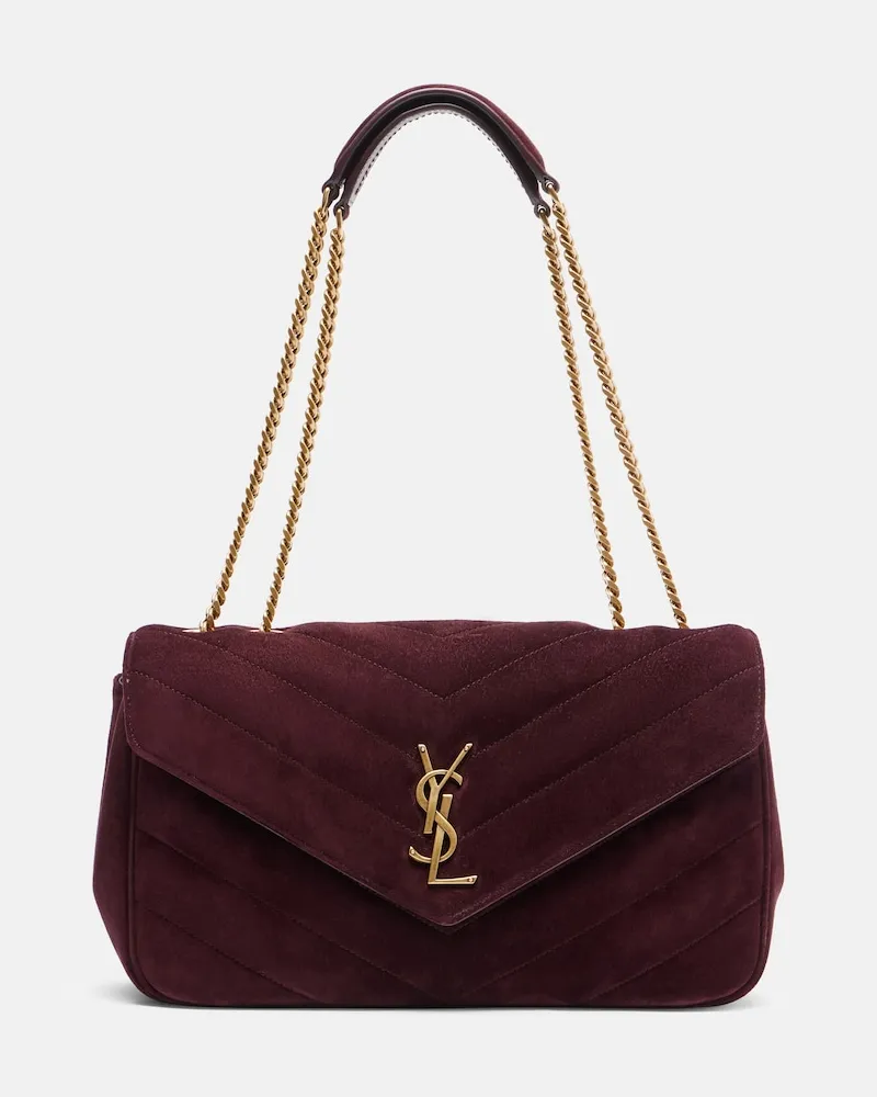 Saint Laurent Borsa a spalla Loulou Medium in suede Borgogna