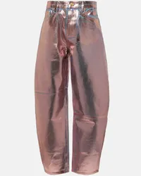 Ganni Jeans metallizzati con gamba arrotondata Rosa