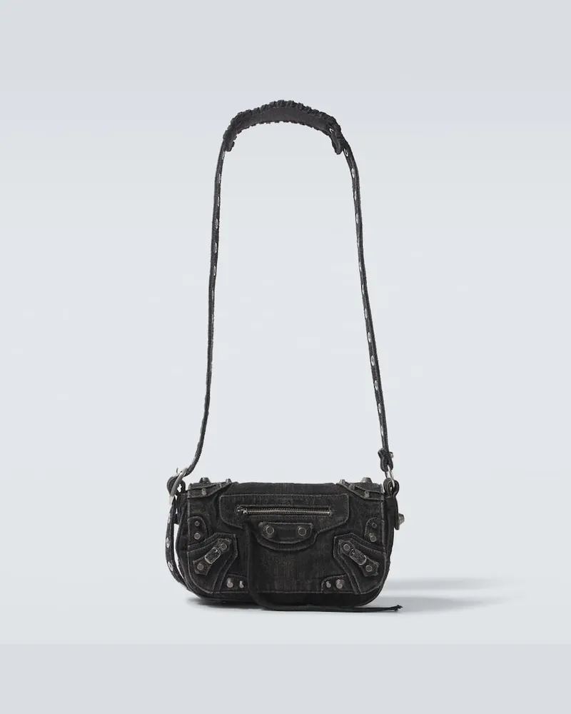 Balenciaga Borsa a spalla Le Cagole XS in denim Nero