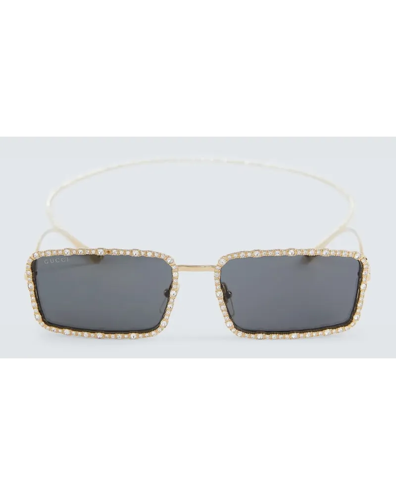 Gucci Occhiali da sole rettangolari con cristalli Oro