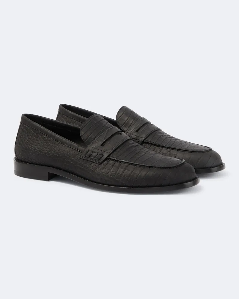Manolo Blahnik Mocassini penny in pelle effetto coccodrillo Nero
