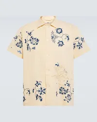 BODE Camicia Mended Floral in cotone e lino Beige