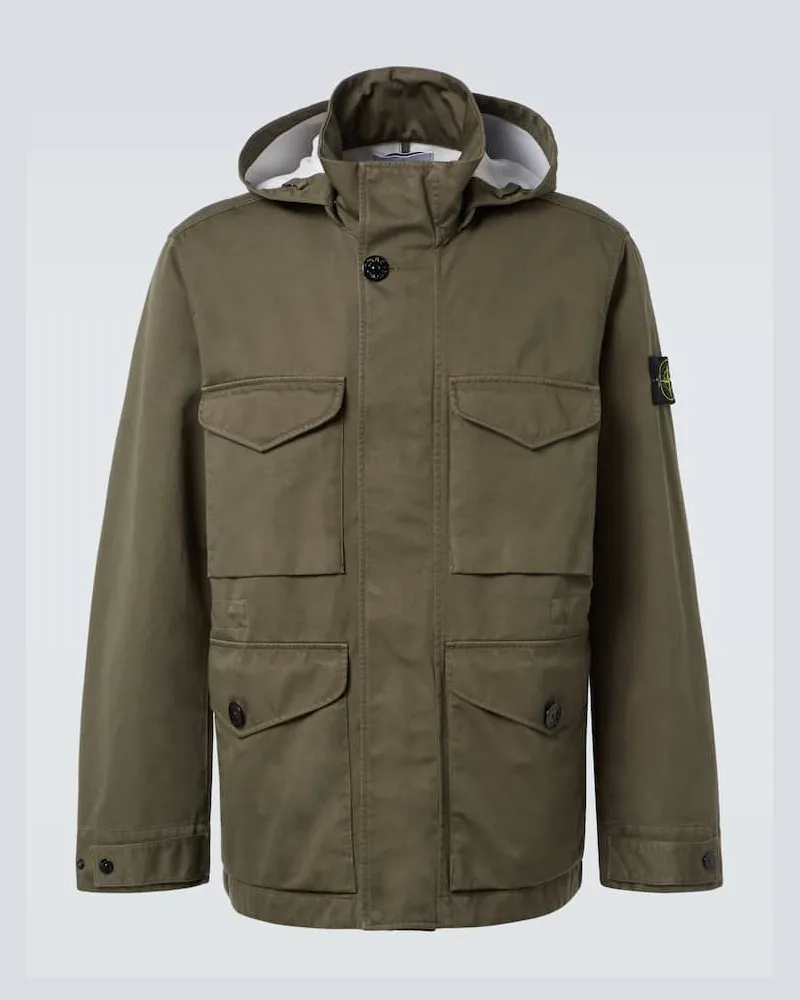 Stone Island Giacca Compass in Raso Gommato di cotone Verde