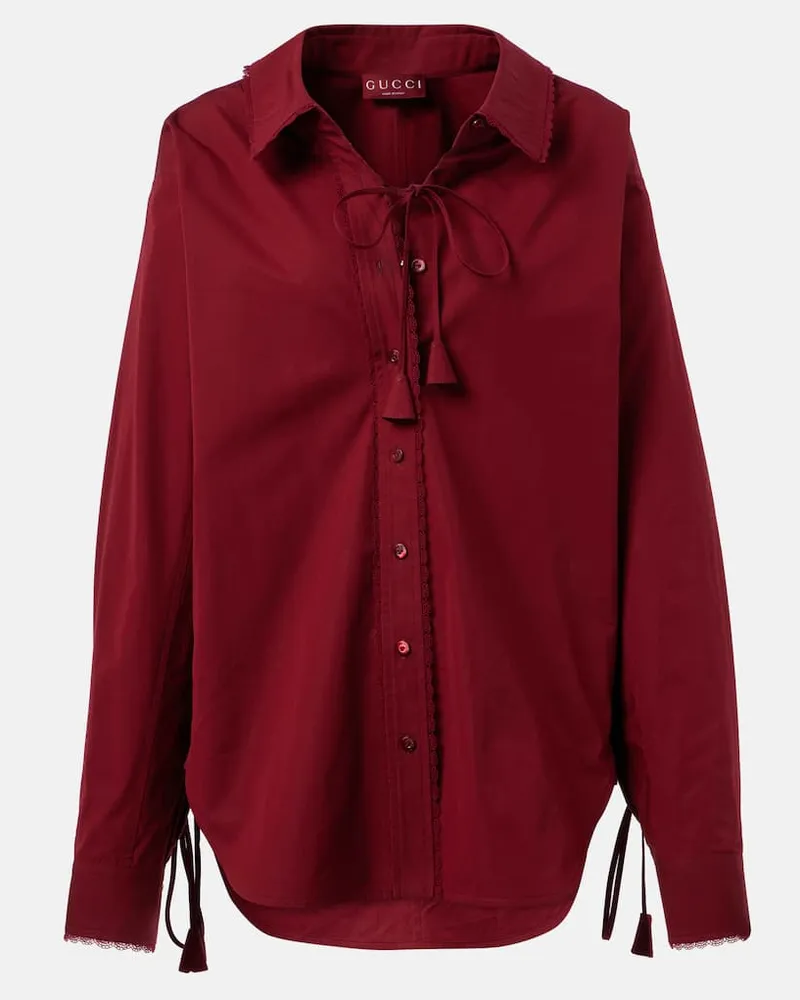Gucci Camicia in popeline di cotone con pizzo Rosso