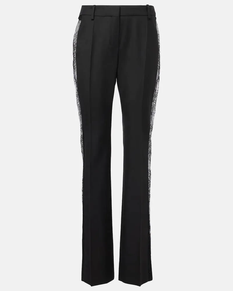 Nina Ricci Pantaloni regular in lana con pizzo Nero