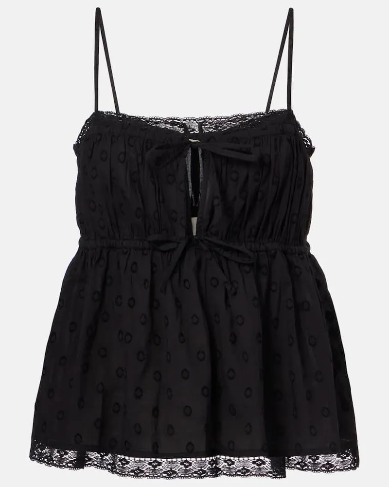 Ulla Johnson Top Quinn in cotone con pizzo Nero