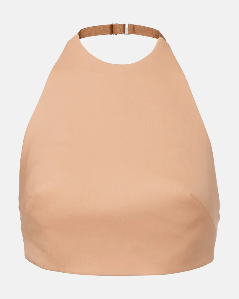 Thierry Mugler Top cropped in misto lana Beige