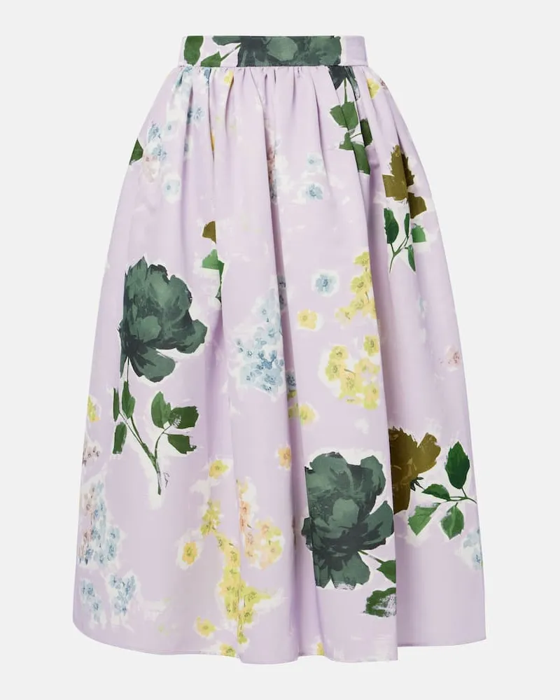 Erdem Gonna midi in misto cotone con stampa Viola