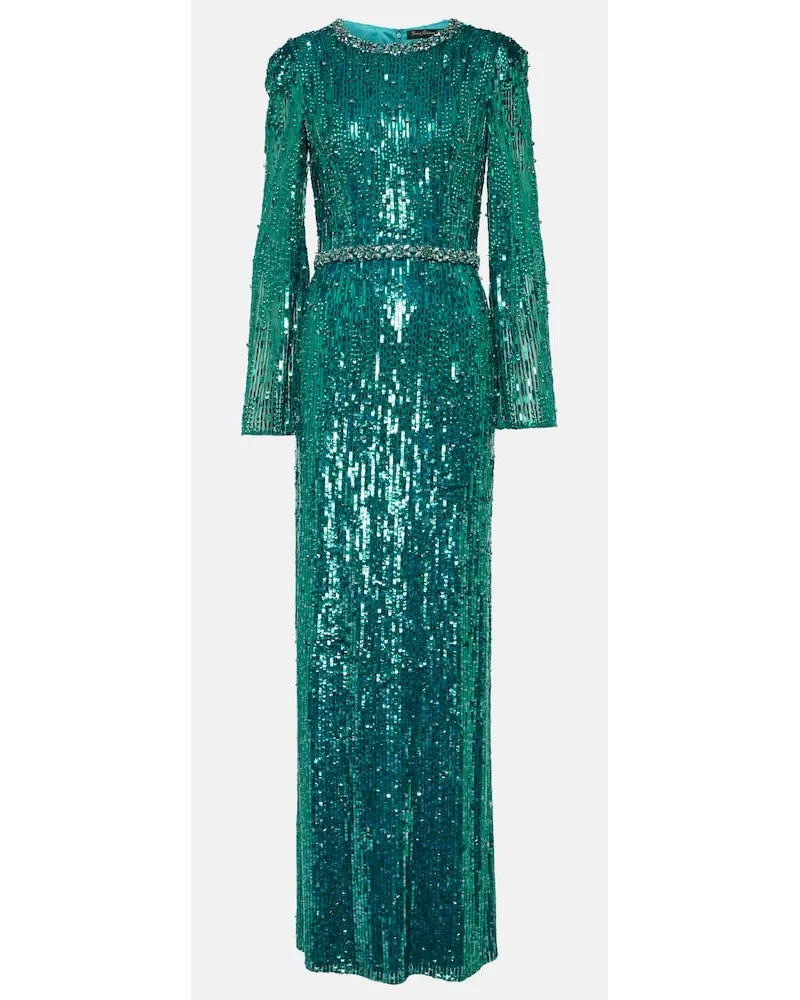 Jenny Packham Abito lungo con pailettes Blu