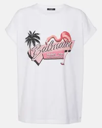 Balmain T-shirt Rosa Flamingo in jersey Bianco