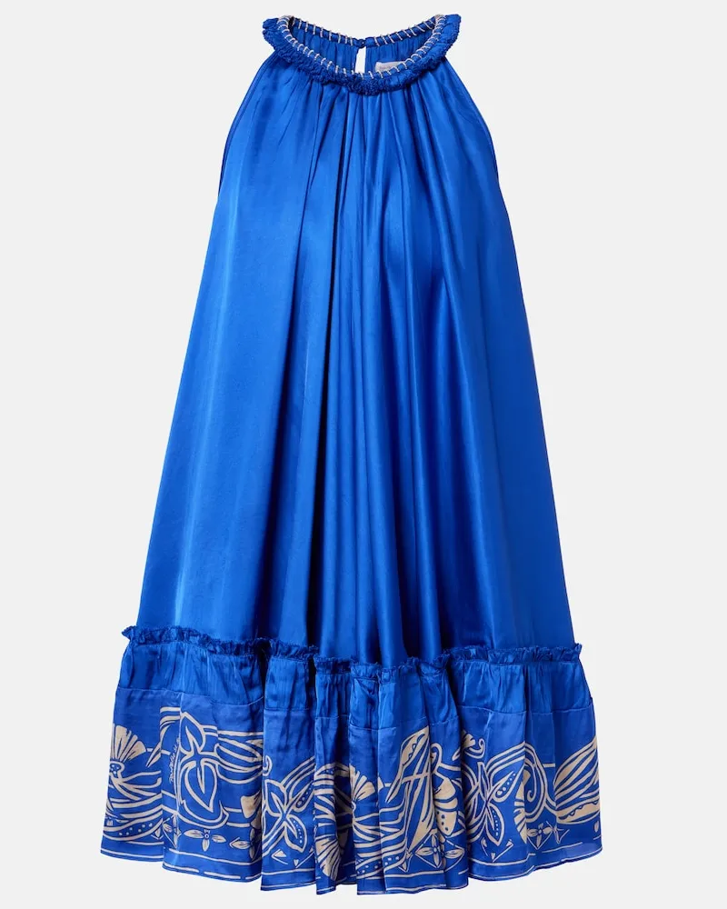 Poupette St Barth Abito corto Cleo in raso con stampa floreale Blu