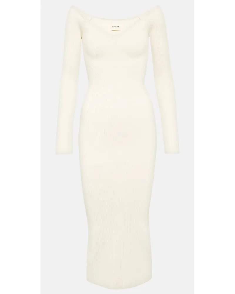 KHAITE Abito midi Pia con scollo bardot Bianco