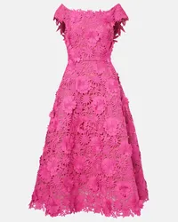 Monique Lhuillier Abito midi pizzo guipure Rosa