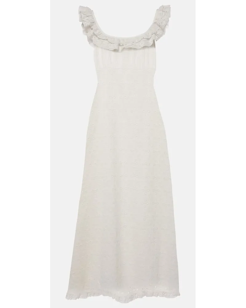 RIXO Abito midi Patsy in cotone sangallo Bianco