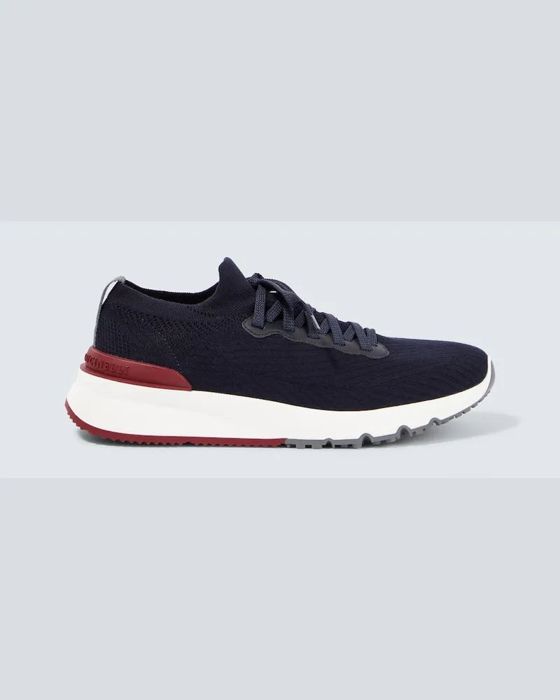Brunello Cucinelli Sneakers in maglia con pelle Blu