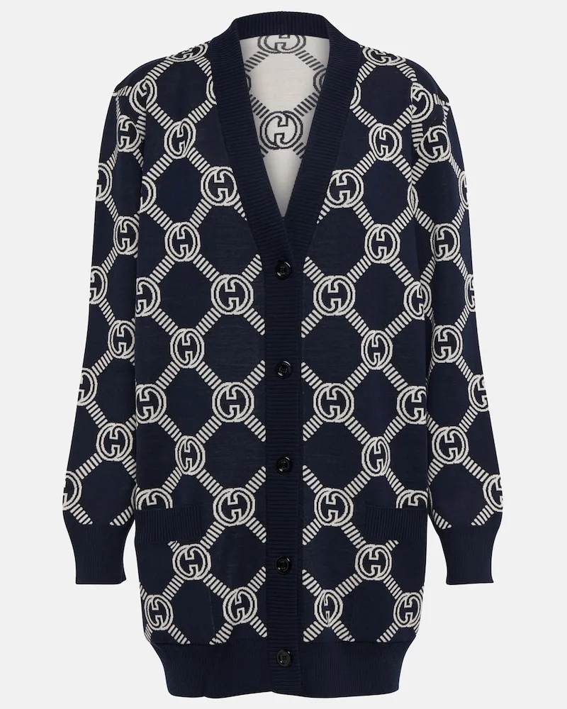 Gucci Cardigan GG reversibile in misto lana Blu