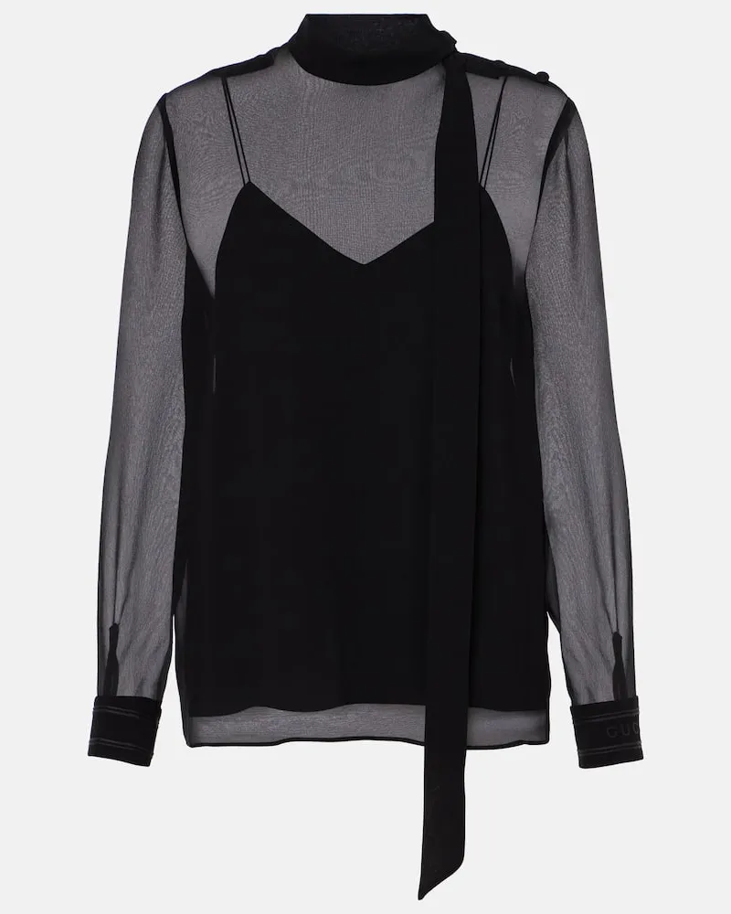 Gucci Blusa in georgette di seta Nero