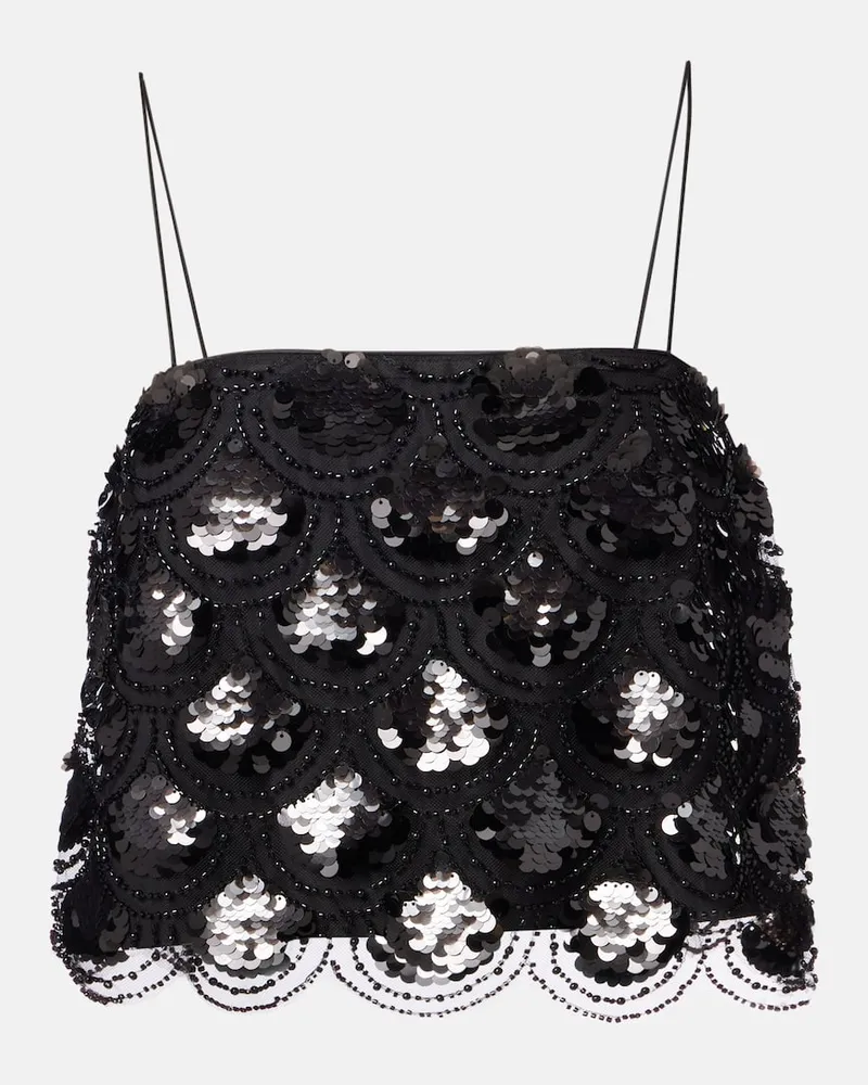 ROTATE Birger Christensen Top cropped con paillettes Nero