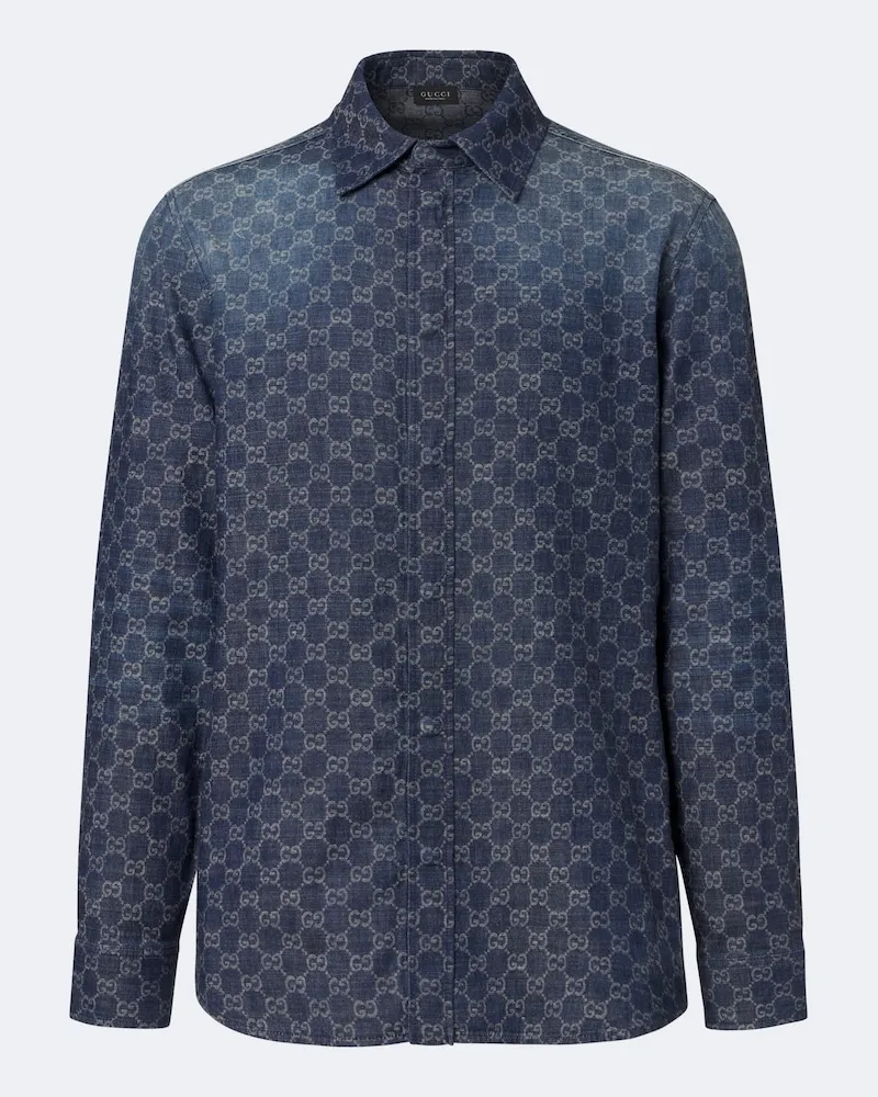 Gucci Camicia in chambray di cotone GG Blu