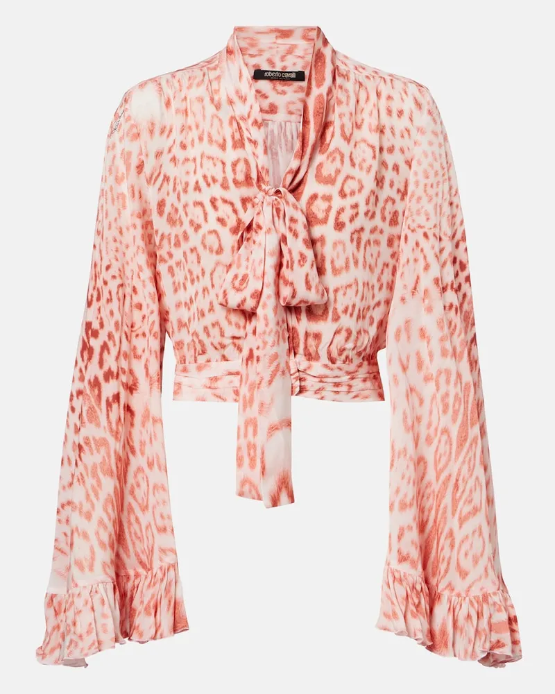 Roberto Cavalli Blusa in jersey con stampa leopardata Rosa