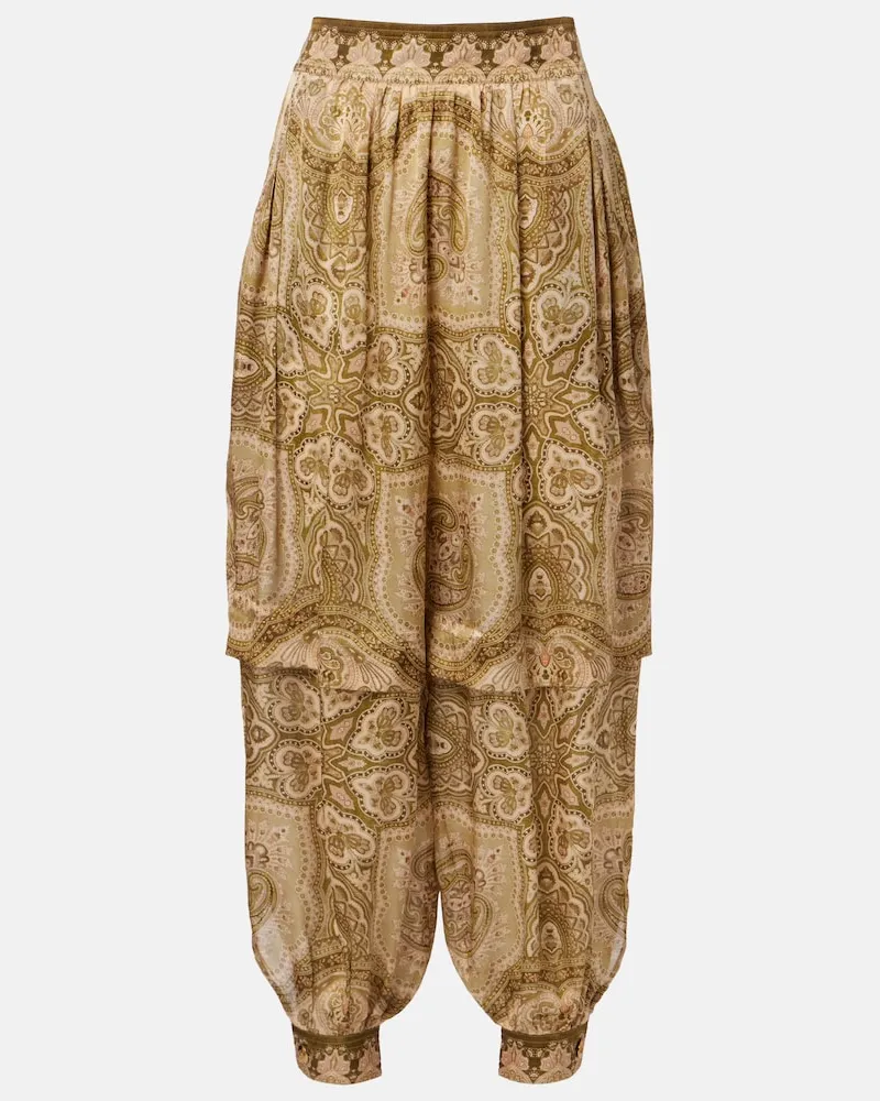 Zimmermann Pantaloni a gamba larga Luna in raso di seta Verde