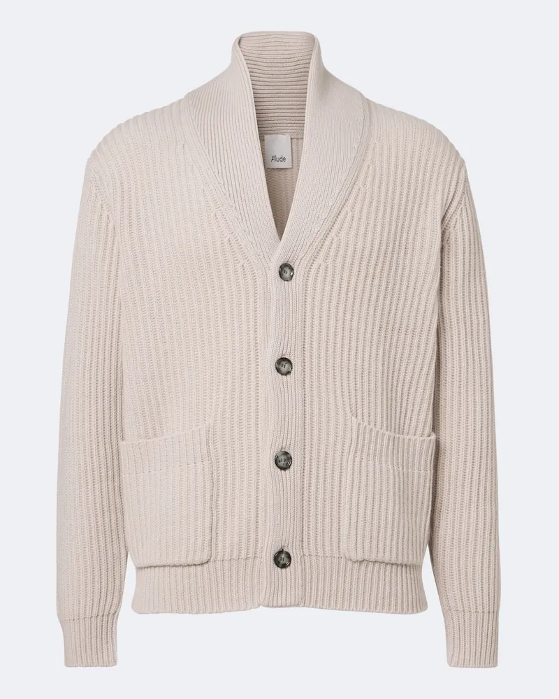 ALLUDE Cardigan in lana e cashmere a coste Beige