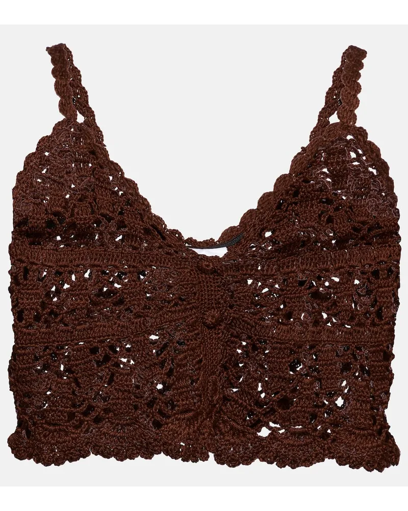 Anna Kosturova Top cropped in crochet di cotone Marrone