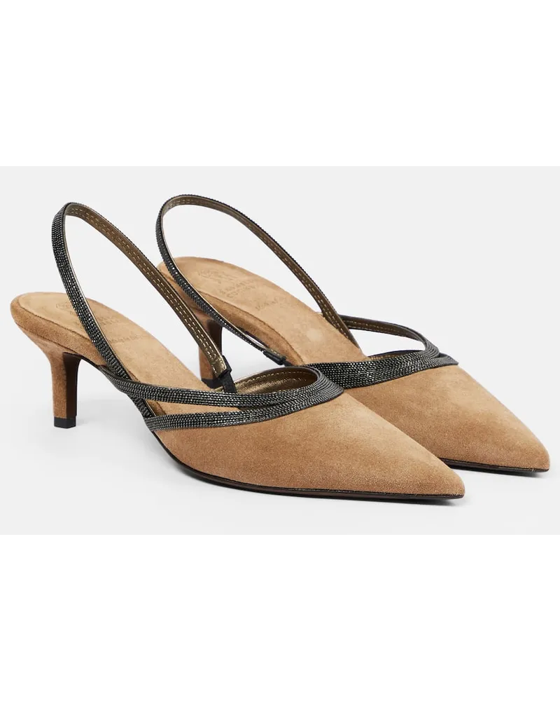 Brunello Cucinelli Pumps slingback City in suede Marrone