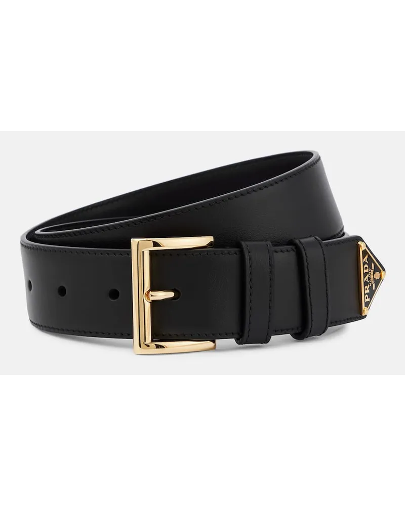 Prada Cintura in pelle con logo Nero