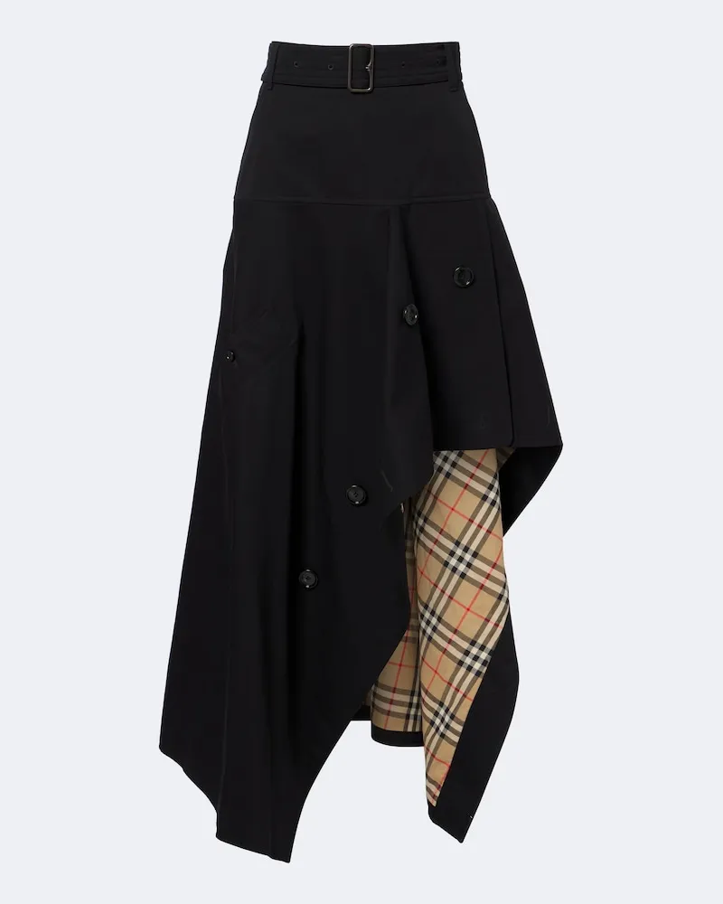 Burberry Gonna lunga in cotone asimmetrica Nero