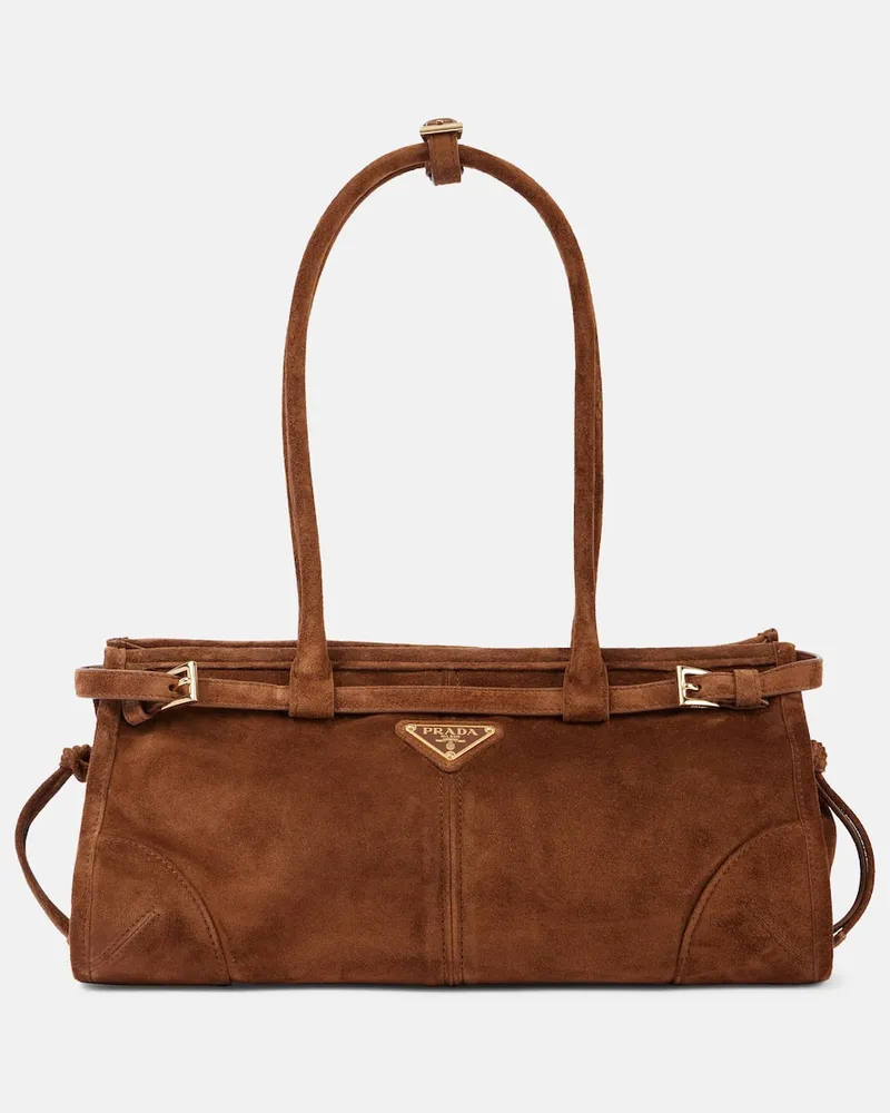 Prada Borsa Bonnie Medium in suede Marrone