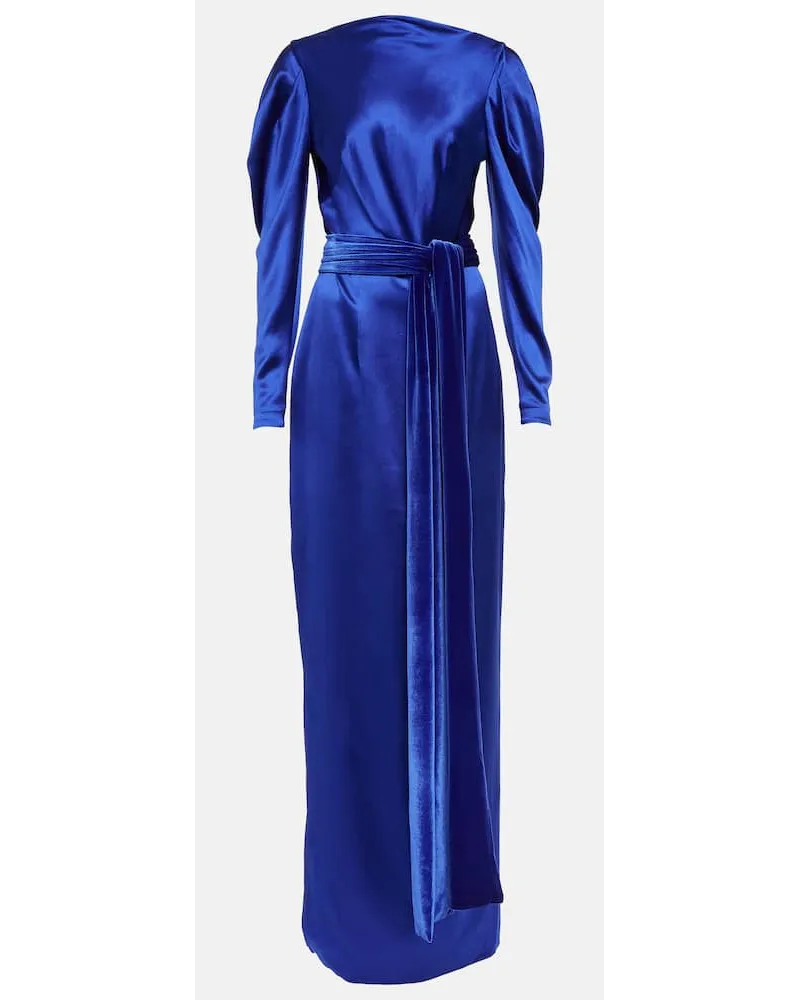 Monique Lhuillier Abito lungo in raso di seta Blu