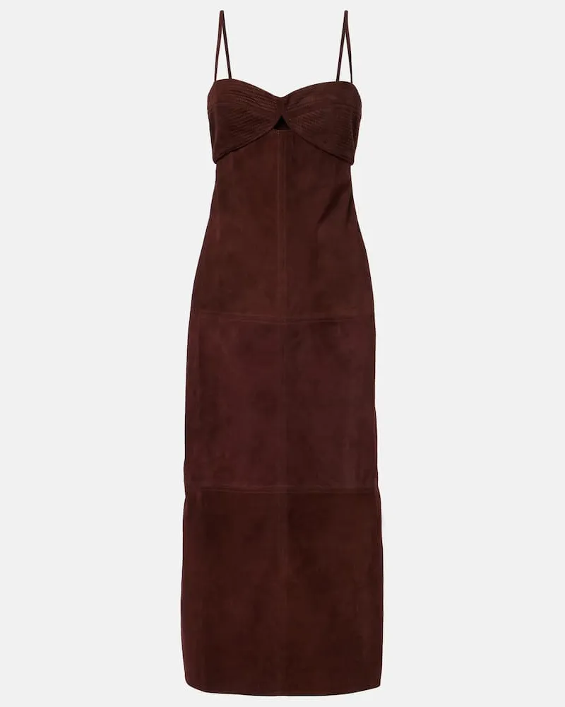 Johanna Ortiz Abito midi in suede Marrone