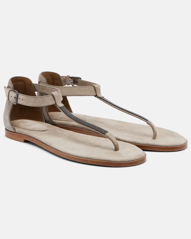 Brunello Cucinelli Sandali Monili in suede Beige