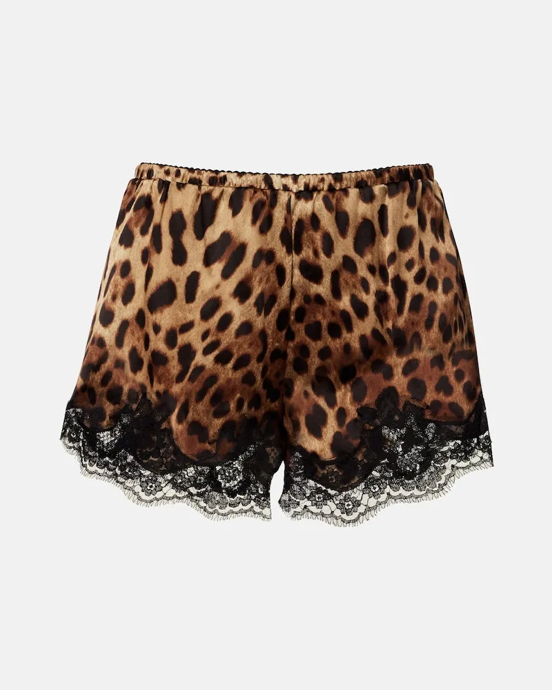 Dolce & Gabbana Shorts in misto seta con stampa leopardata Marrone